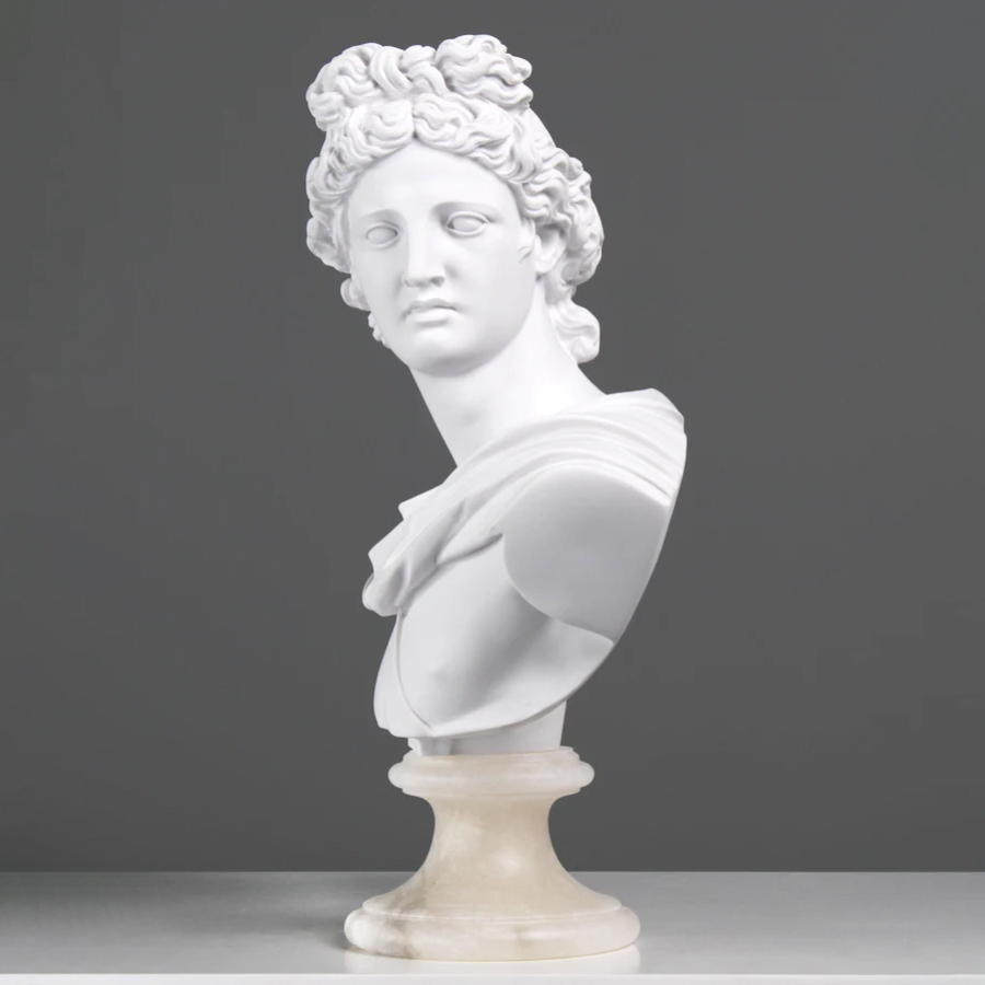 left profile of the Apollo Head Sculpture in marble