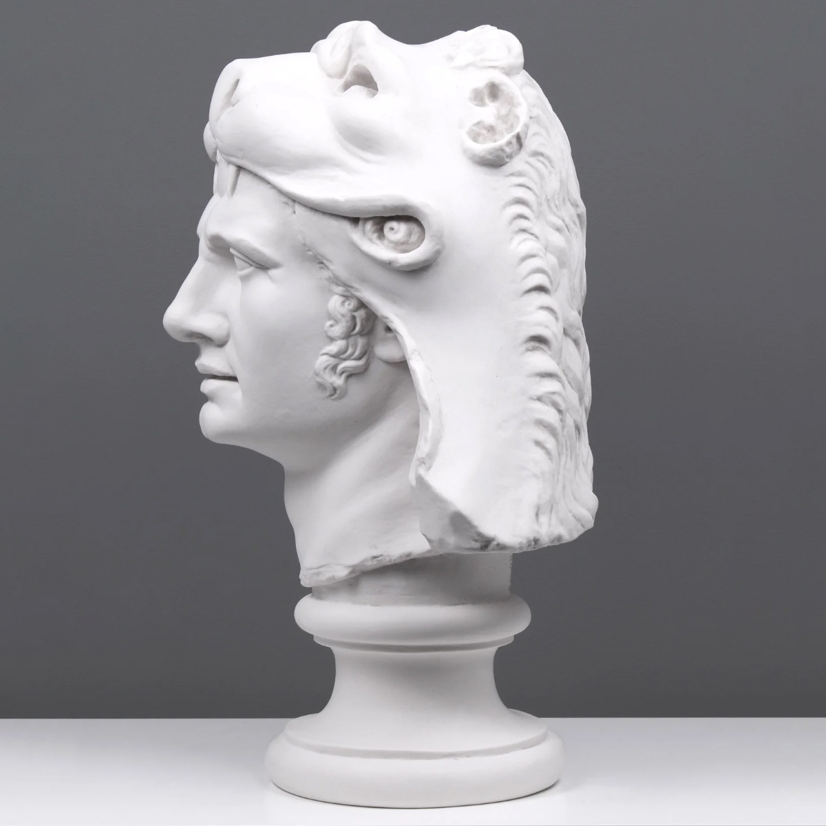 marble Mithridates VI Bust sculpture highlighting lion skin textur
