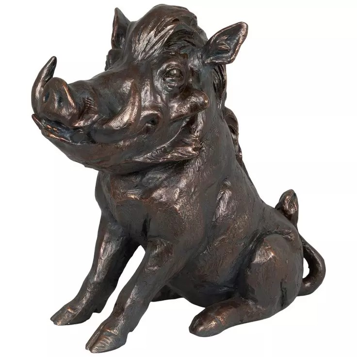 playful Bronze seated Warthog Sculpture