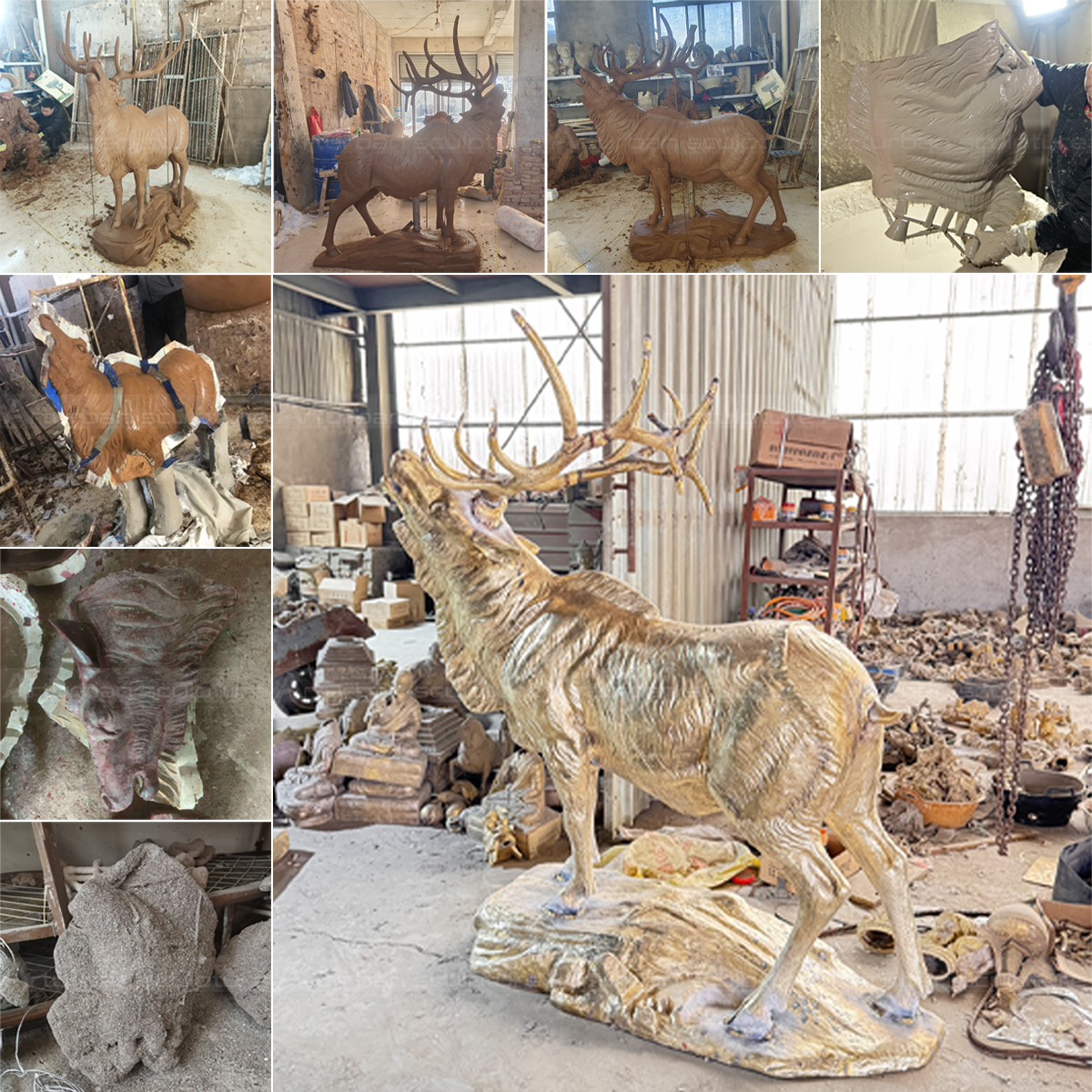 production process of a bronze Elk Sculpture