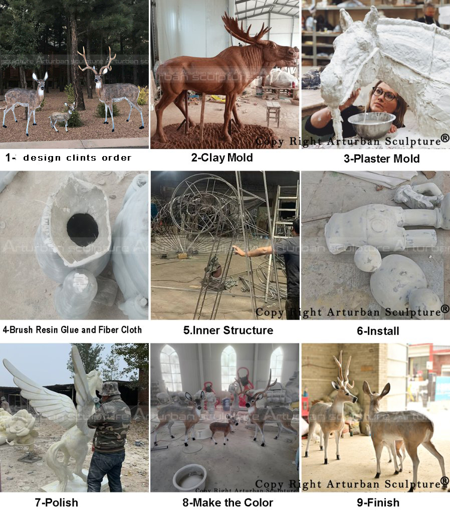 whitetail deer family statue production process