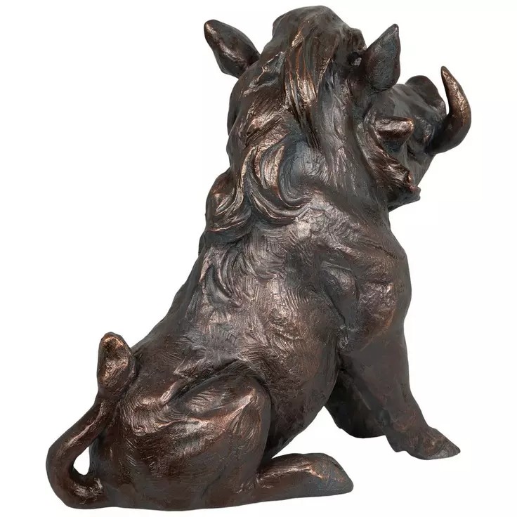 seated Bronze Warthog Sculpture rear angle