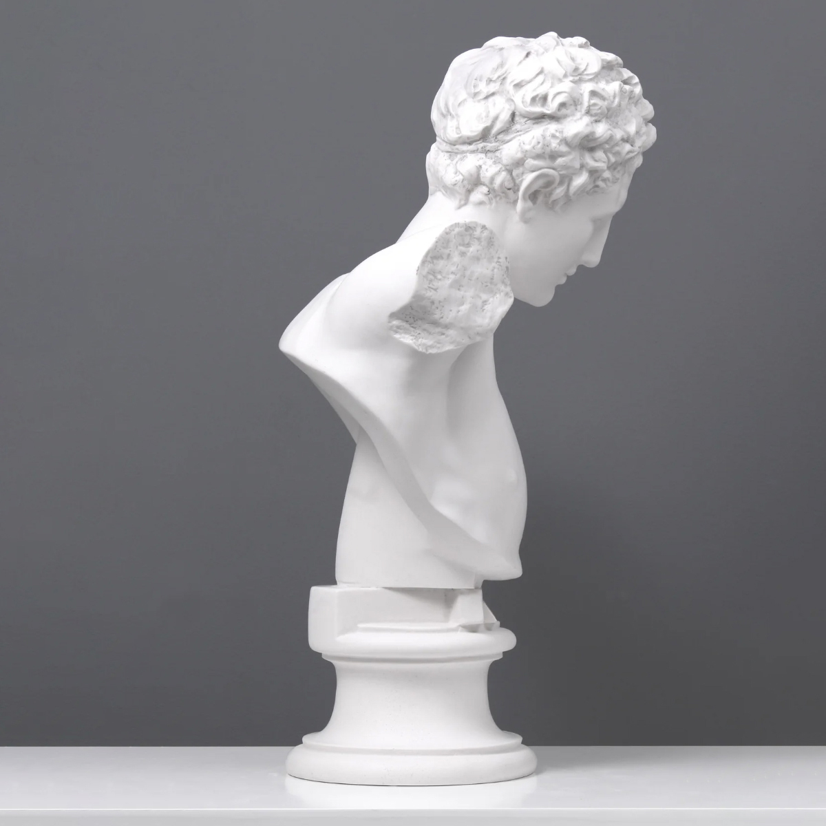 side view of Classic Hermes Bust Statue in white marble