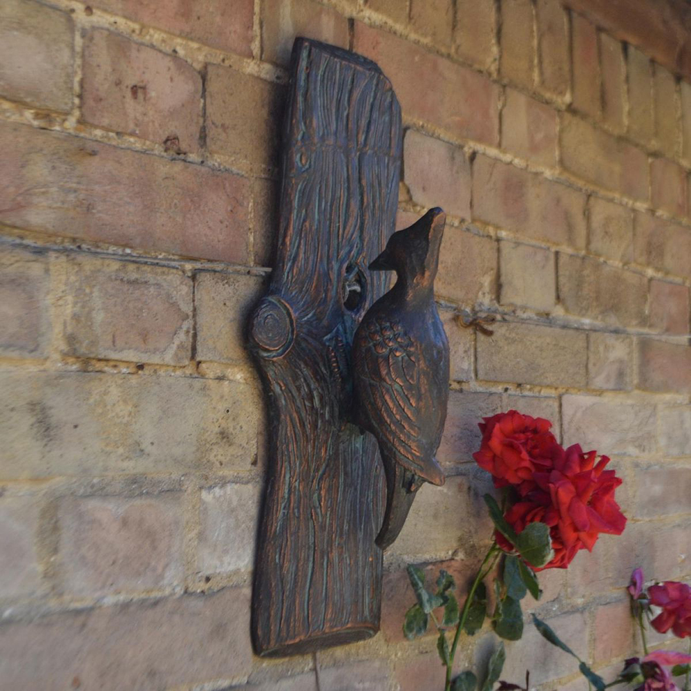 wall mounted bronze Woodpecker Statue art