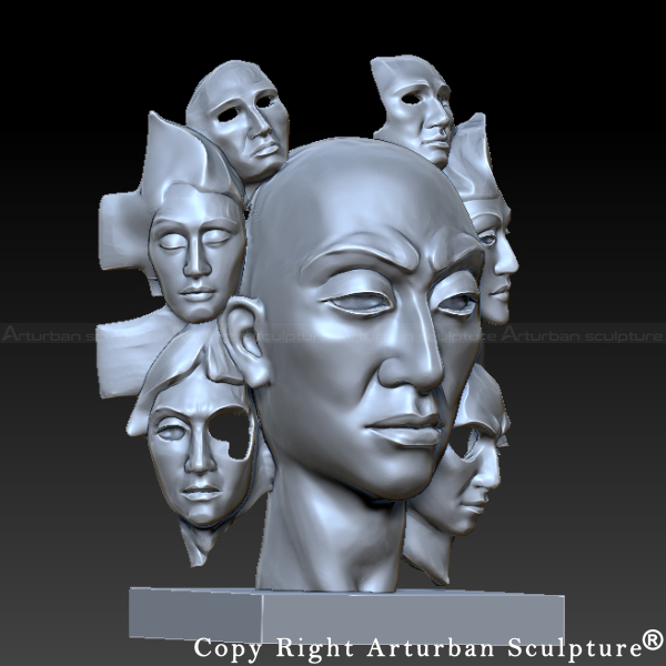 3D perspective of a Custom Face Sculpture from the right-front
