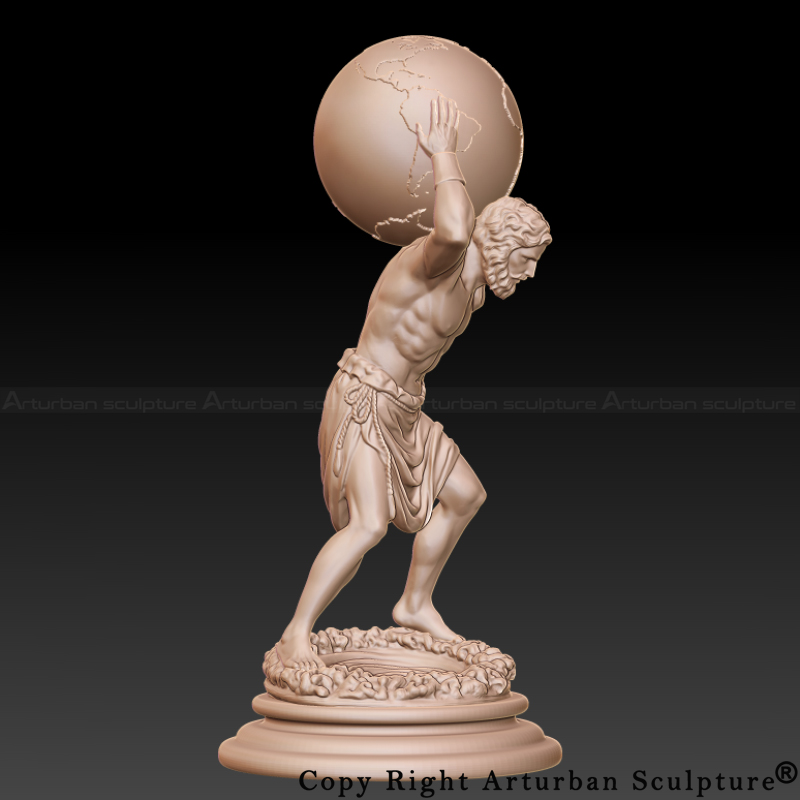 1-3D side view of Atlas Greek Mythology Statue holding a globe