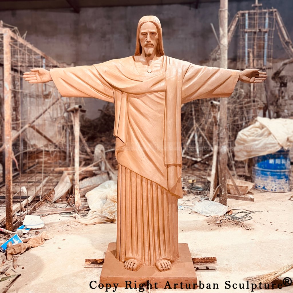 Front view of the clay sculpture of Jesus Christ the Redeemer Statue