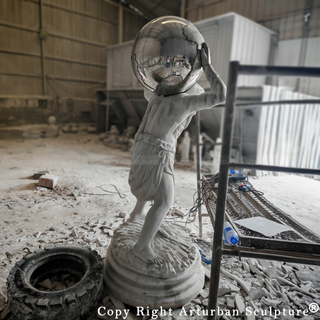 2-white marble atlas carrying the world statue