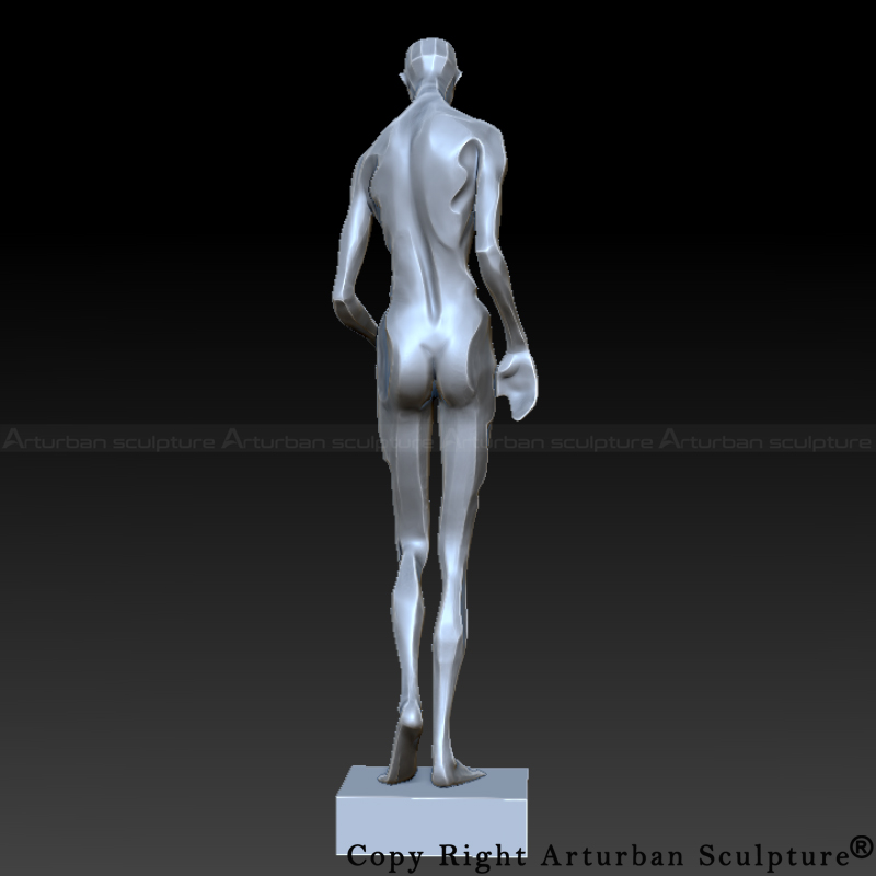 3-Back view of abstract human sculpture in digital design