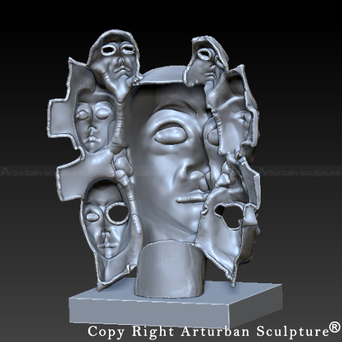 Backside cutaway view of a Custom Face Sculpture 3D model