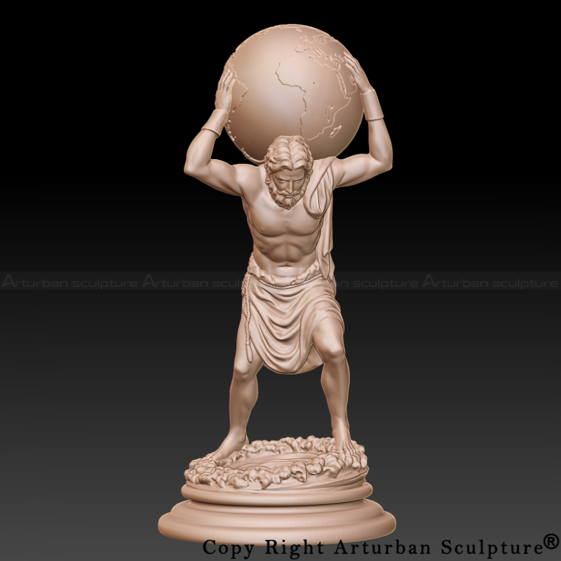 3-Front view of Atlas Greek Mythology Statue in digital model