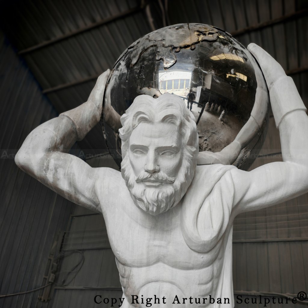 4-Close-up of Atlas Greek Mythology Statue holding a polished world sphere