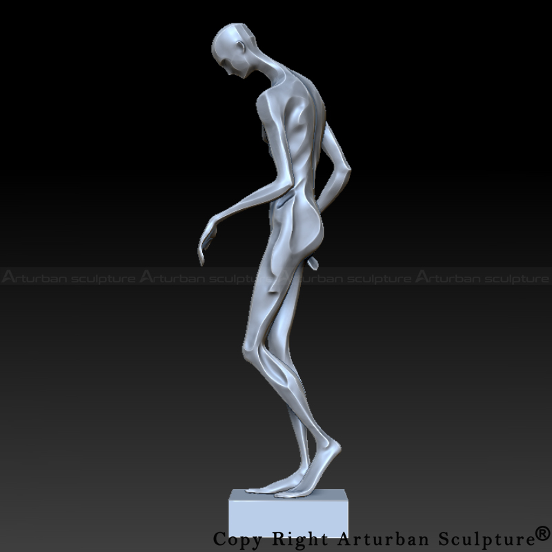 5-Right side profile of Abstract Sculpture Art model showing dynamic movement and slender limbs