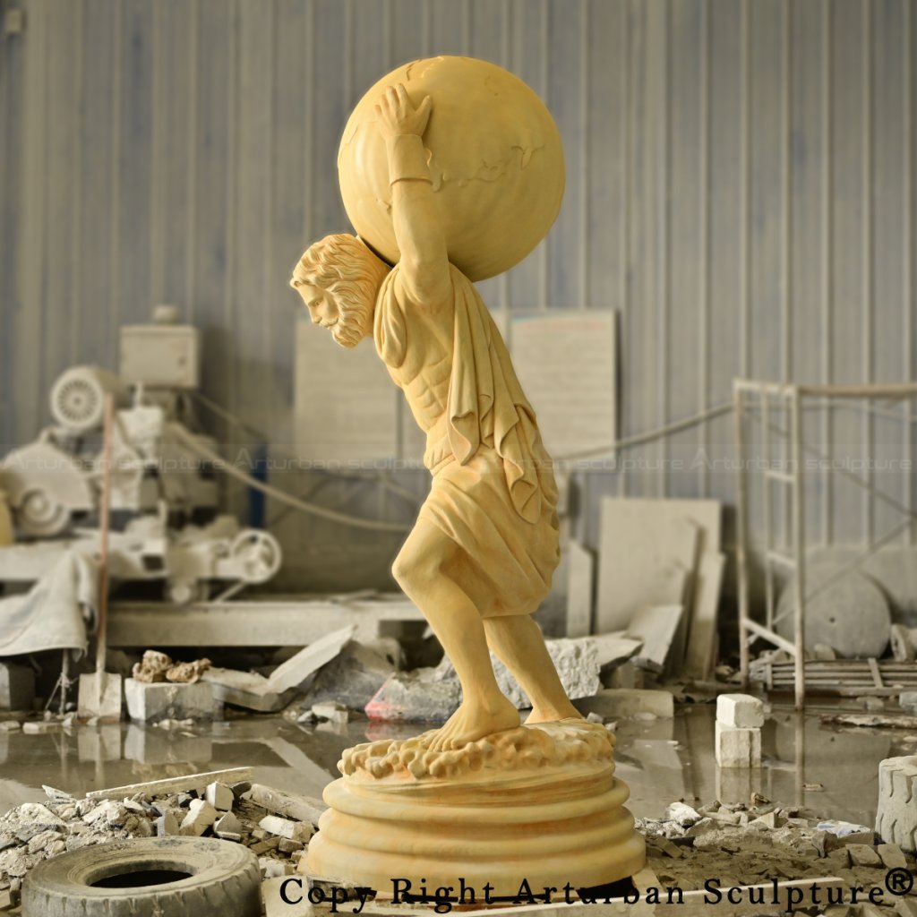 8-Left side angle of Atlas Greek Mythology Statue with dynamic stance and weathered stone effect