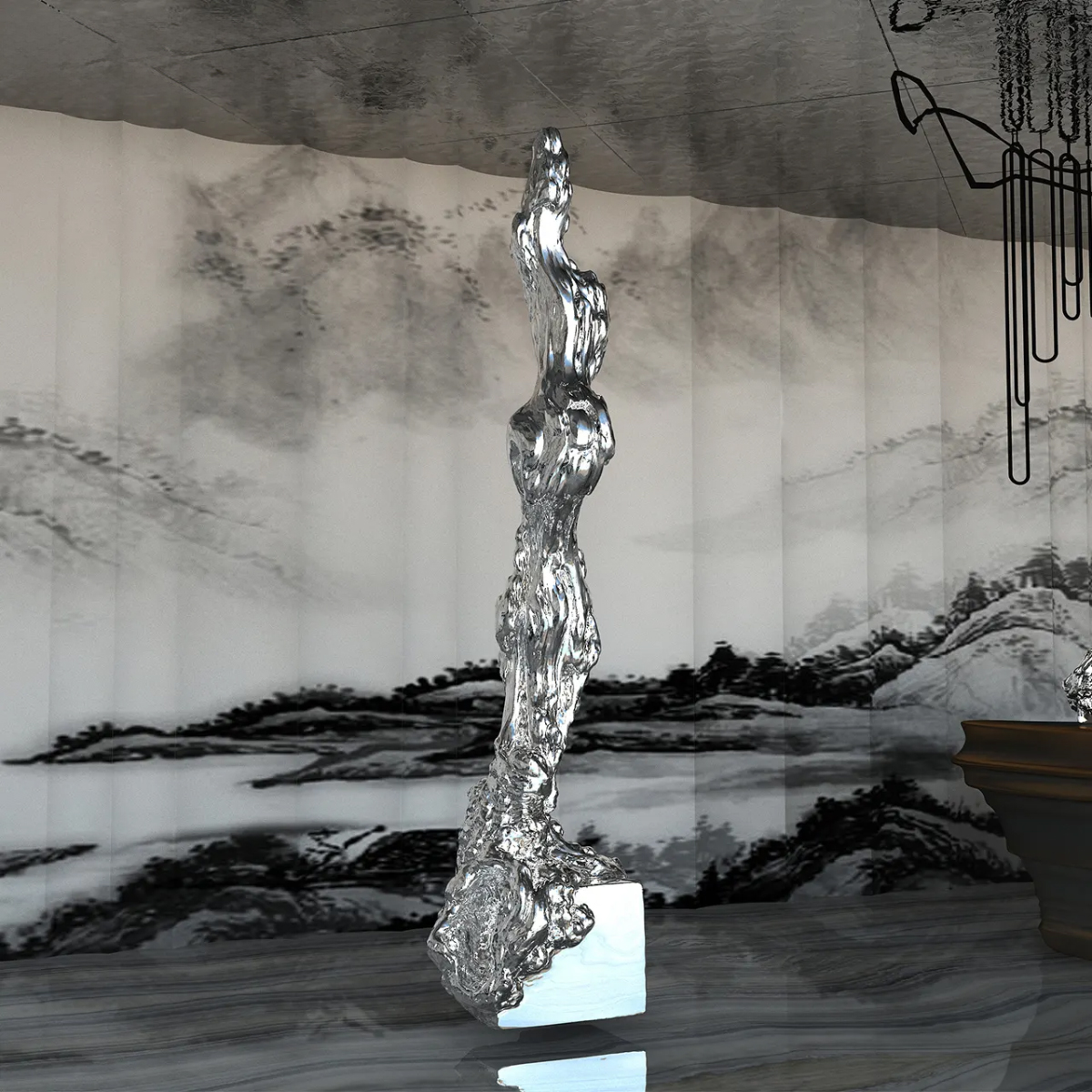 Abstract Metal Tree Sculpture with twisted trunk form