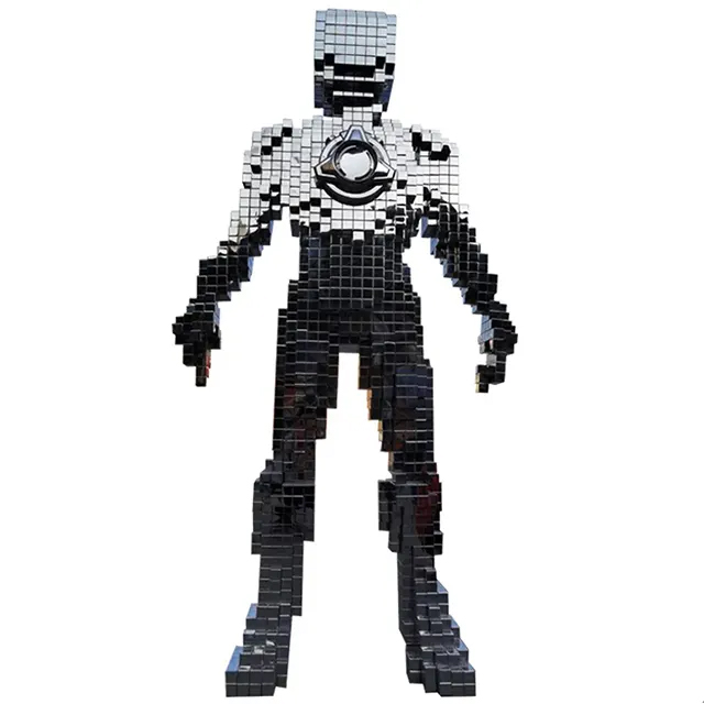 Abstract stainless steel Metal Robot Statue with cube structure