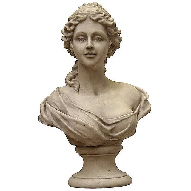Antique Lady Bust marble sculpture with classical hairstyle and flowing drapery