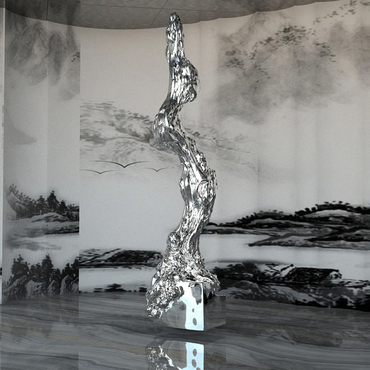 Artistic Abstract Metal Tree Sculpture in stainless steel