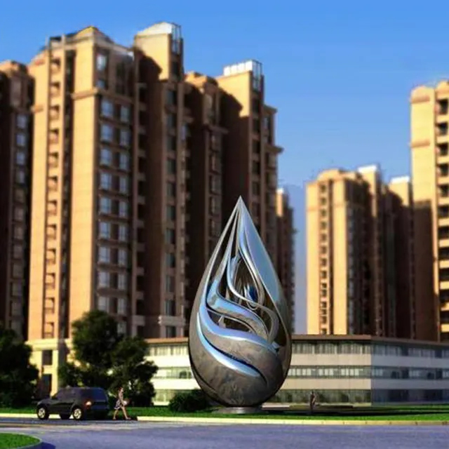 Artistic stainless steel Drop Sculpture with hollow interior