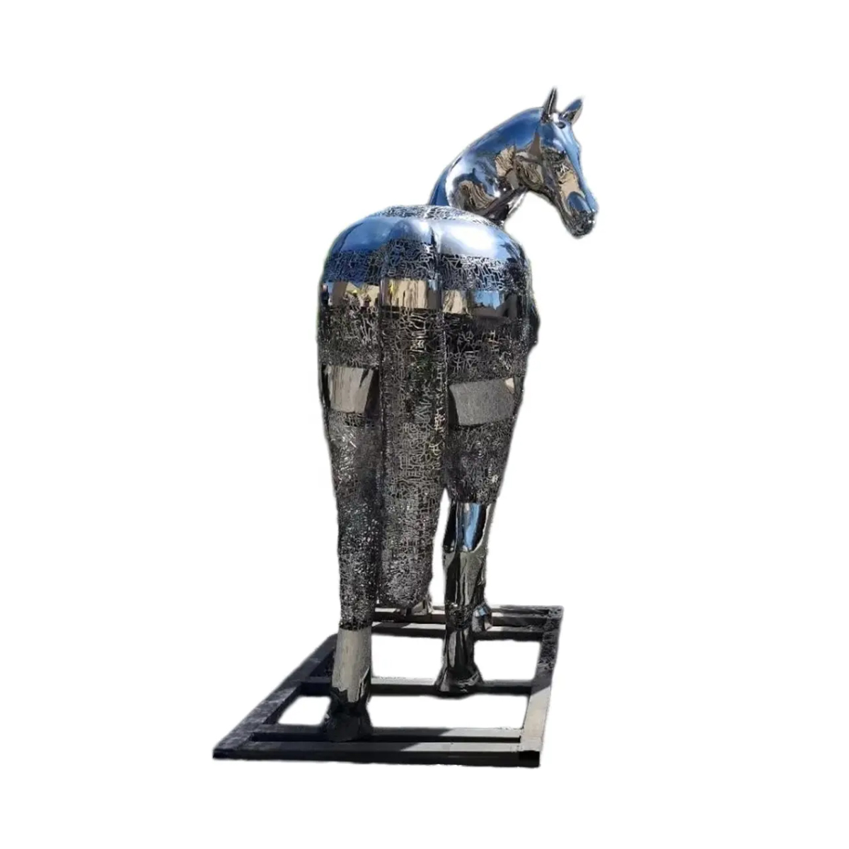 Back view of Stainless Steel Horse Statue