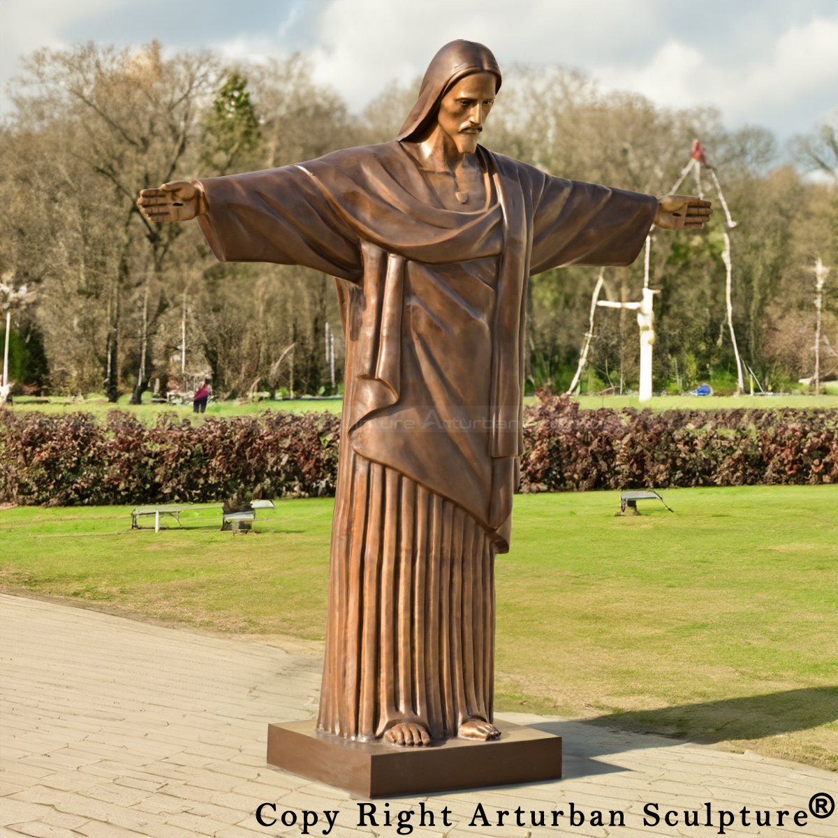 Bronze Christ Our Redeemer Statue installed outdoors