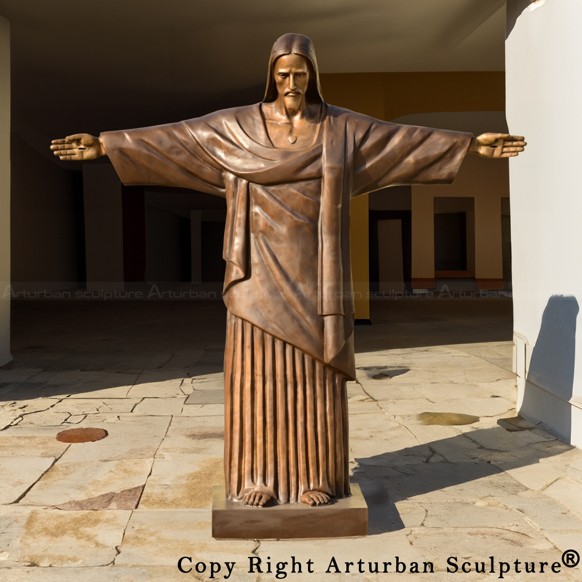 Bronze Christ the Redeemer Garden Statue with open arms