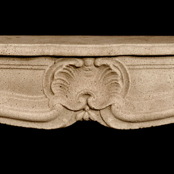 Central shell carving detail of Louis XV Marble Fireplace mantel