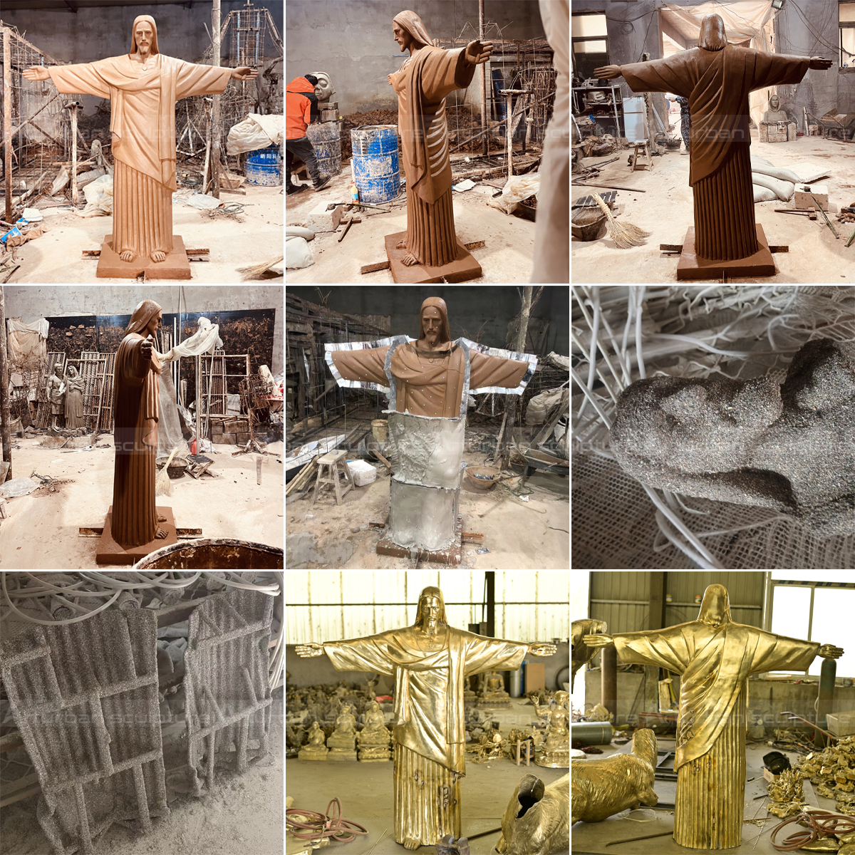 Christ Our Redeemer Statue bronze sculpture in various stages of production