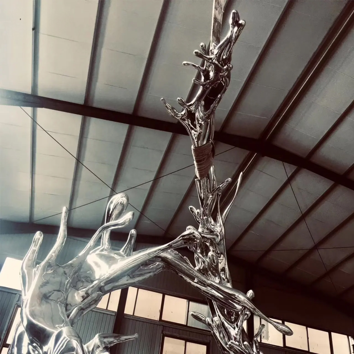 Close-up of an abstract stainless steel Wave Statue