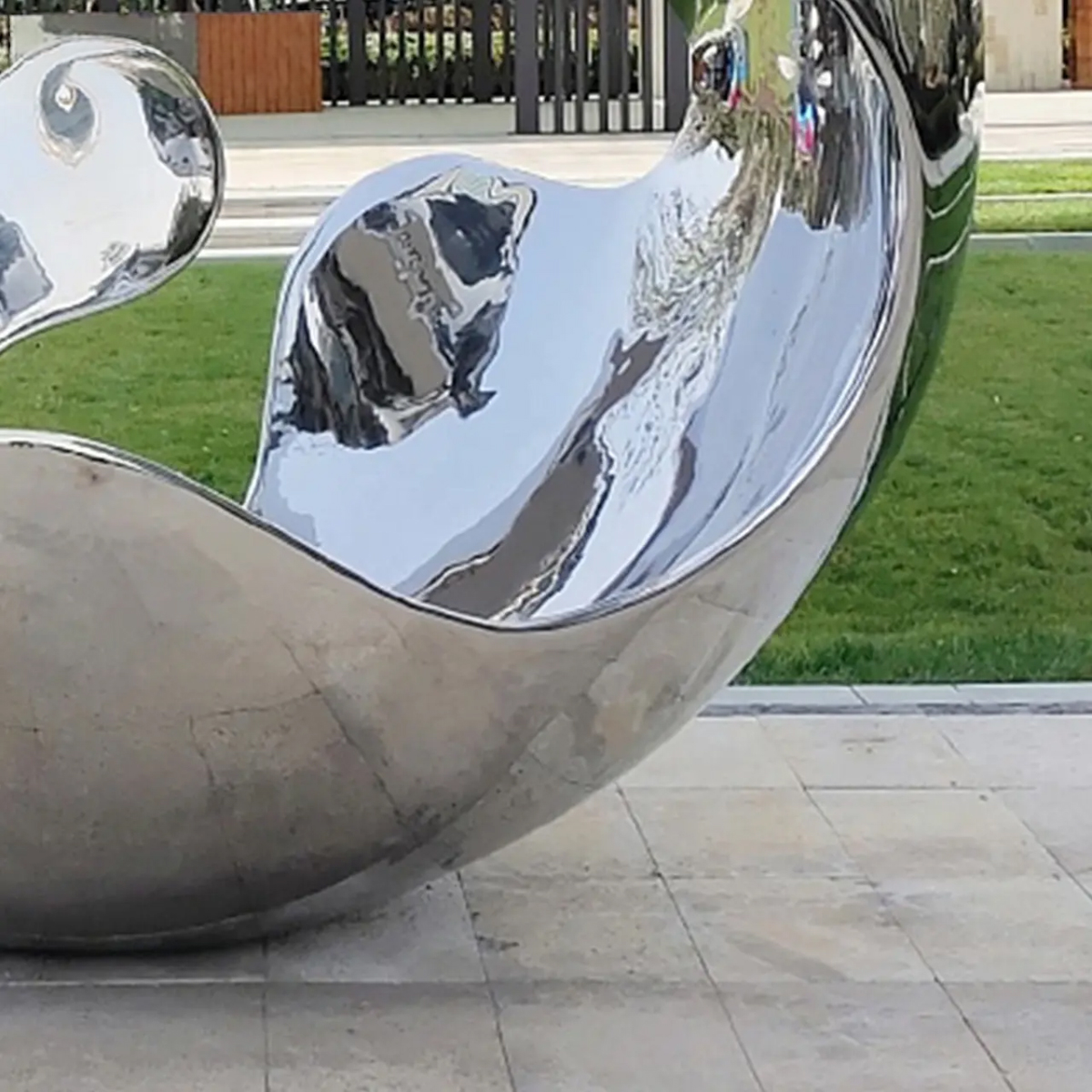 Close-up of the interior surface of Large Stainless Steel Garden Sculptures