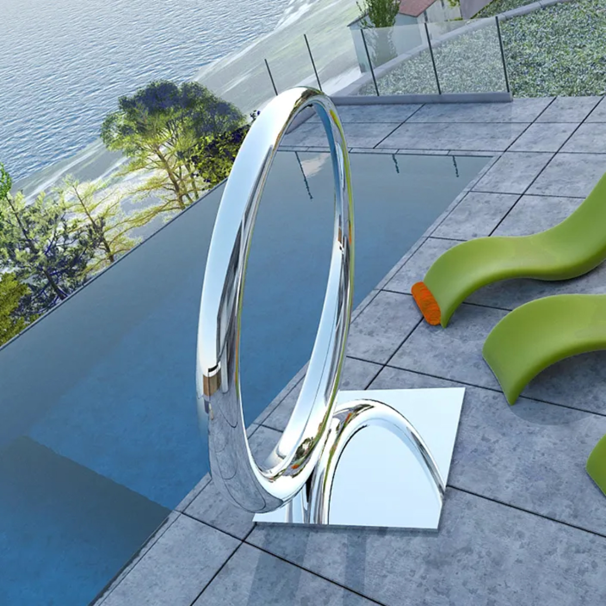 Close-up of the stainless steel Ring Sculpture