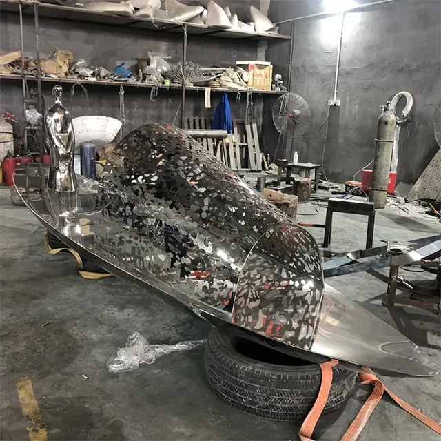 Contemporary Abstract Boat Sculpture made of stainless steel