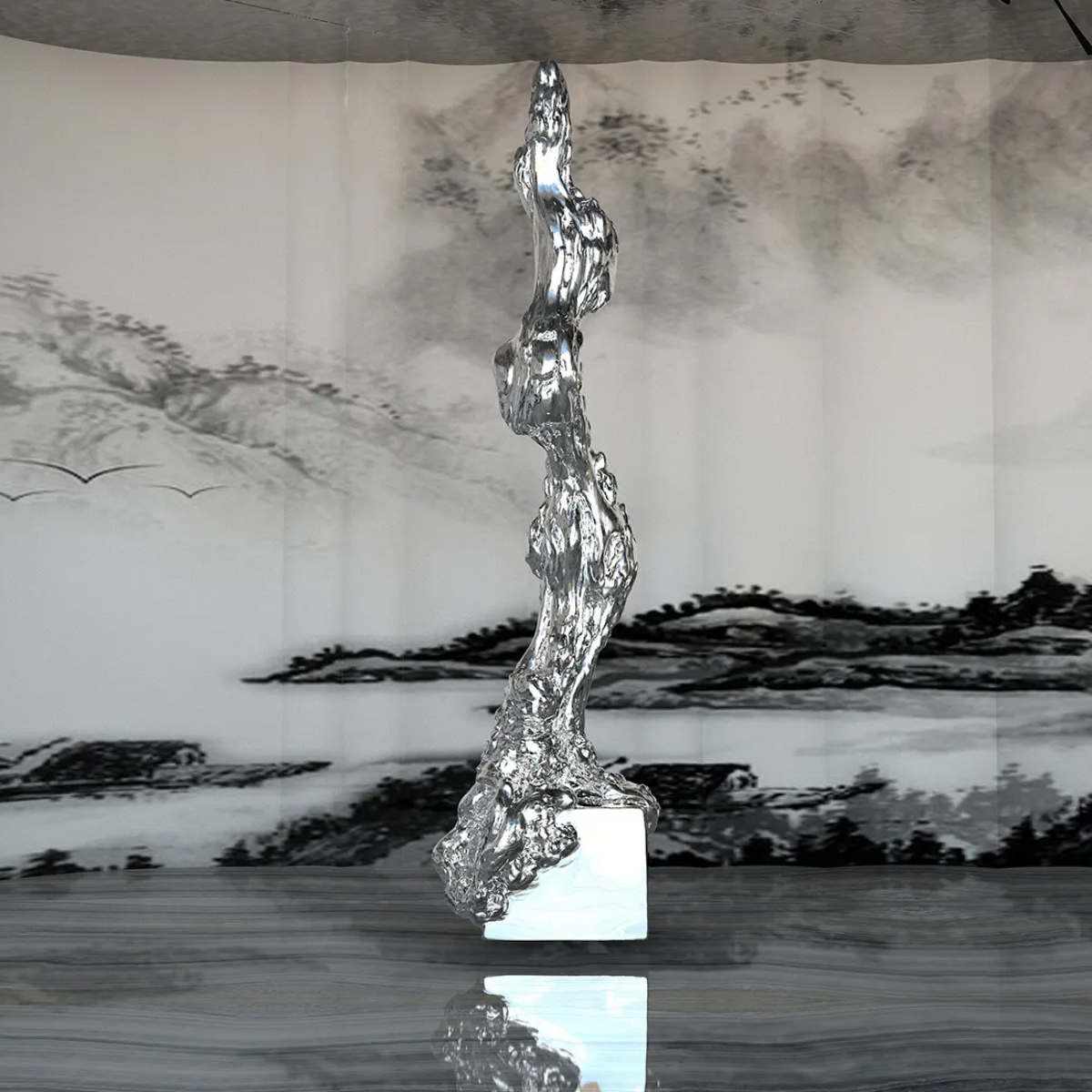 Contemporary Abstract Metal Tree Sculpture in stainless steel