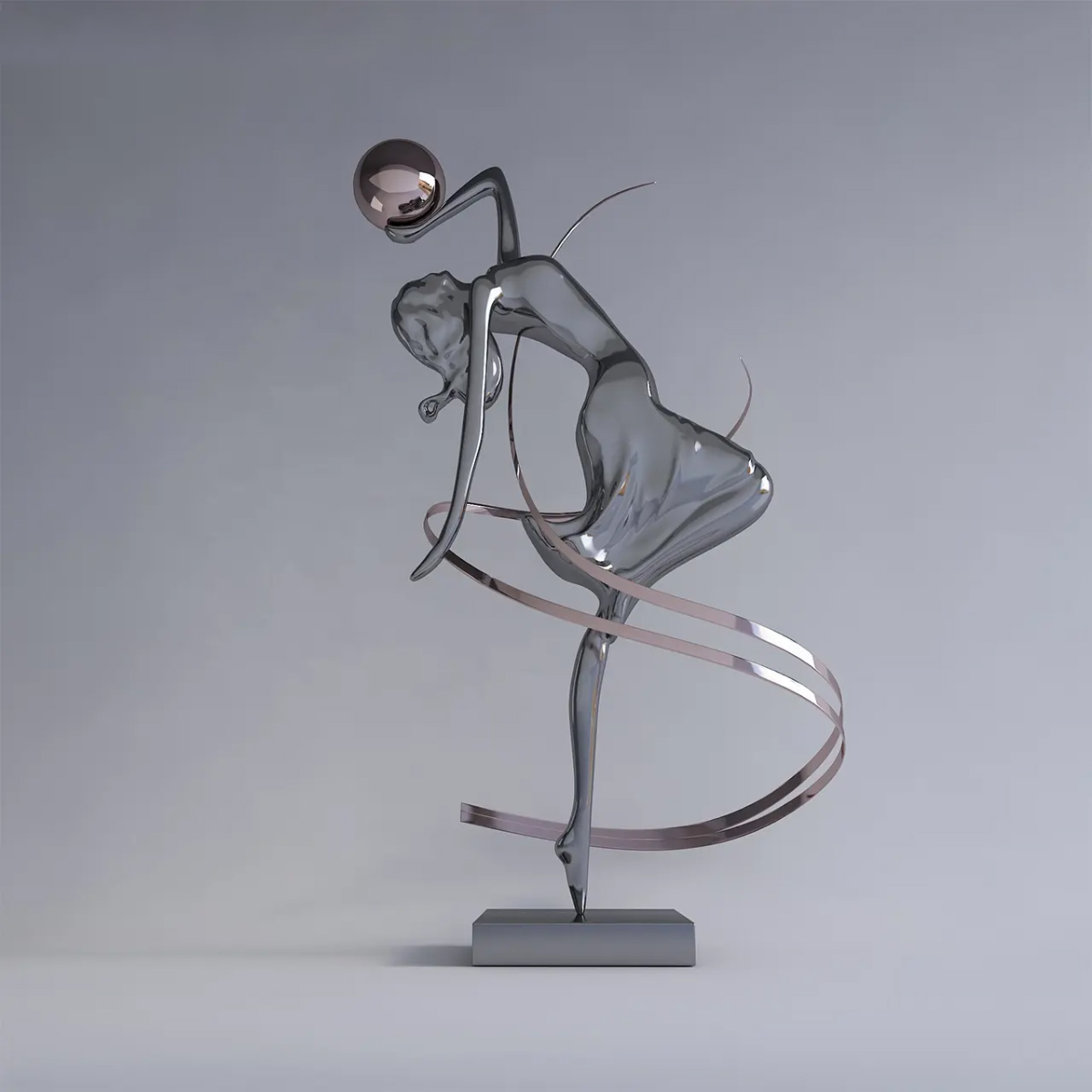 Contemporary Dance Statue in stainless steel showing a dancer leaning back