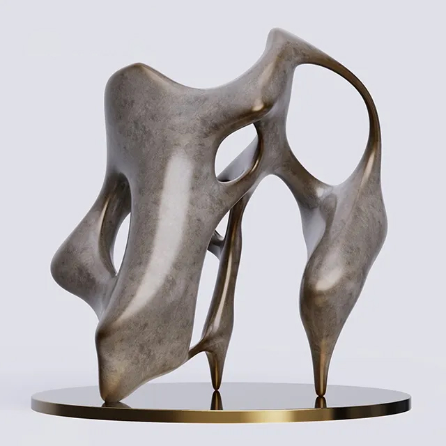 Contemporary small bronze abstract sculpture with fluid shapes