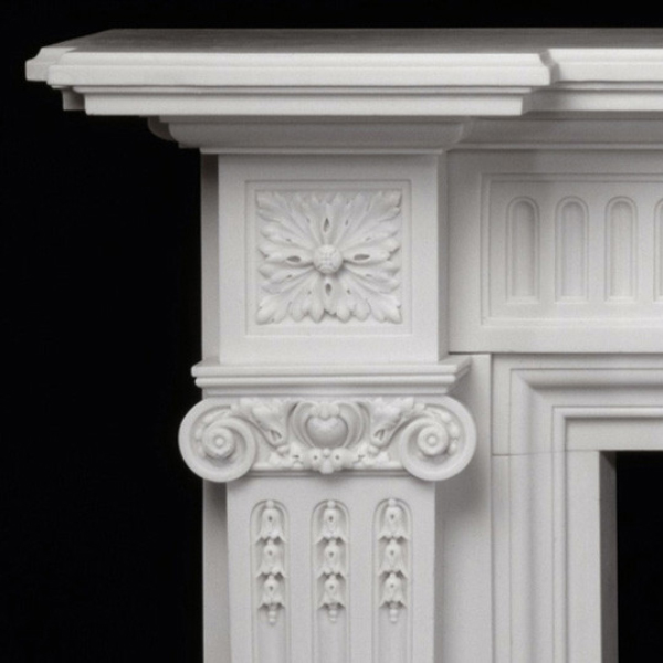 Corner capital and acanthus leaf motif on The Federal Marble Fire Mantel column