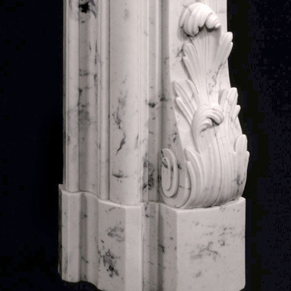 Detailed shot of the side leg section of the Marble Mantel Surround