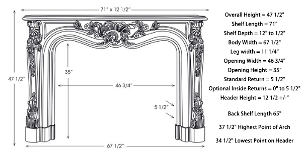 Dimension diagram for Marble Mantel Surround