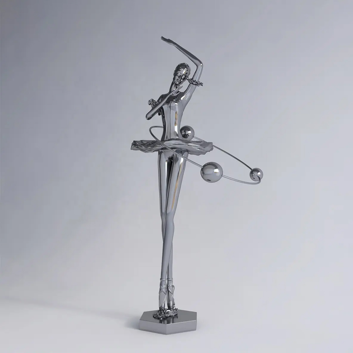 Elegant stainless steel Statue of Dancer with arms raised and delicate pose