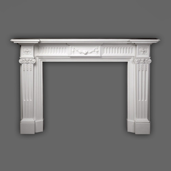 Front view of The Federal Marble Fire Mantel showcasing Robert Adam style design