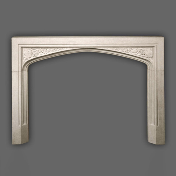 Full front view of the Tudor style Antique Marble Mantle