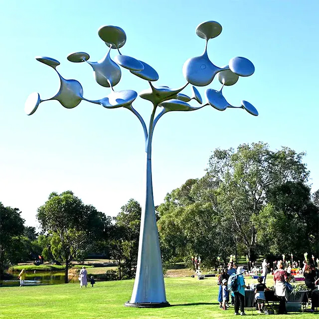 Futuristic Metal Tree Sculpture made of stainless steel