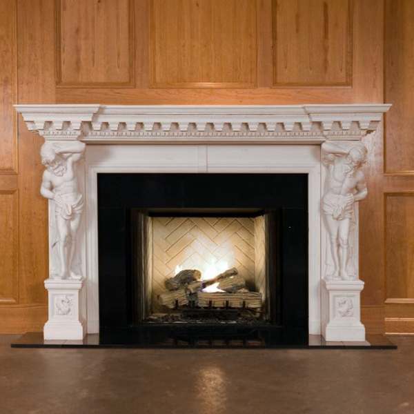Installed Marble Stone Fireplace Surround in an elegant interior