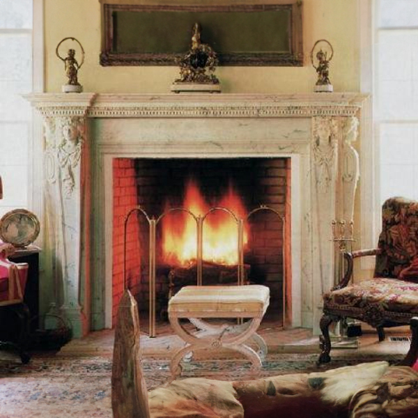 Italian Marble Mantel installed in traditional living room