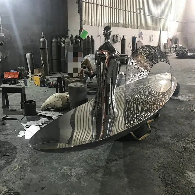 Large stainless steel Abstract Boat Sculpture