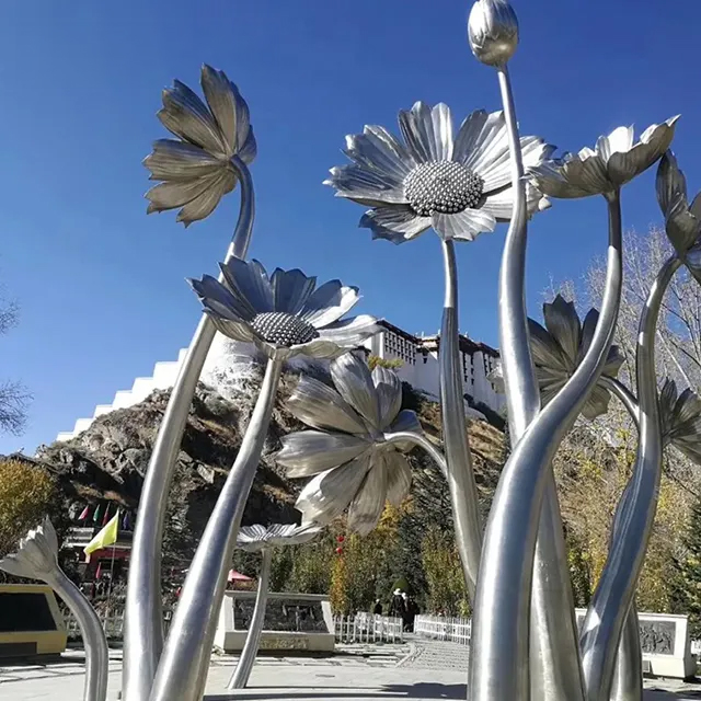 Large stainless steel Metal Flower Statue