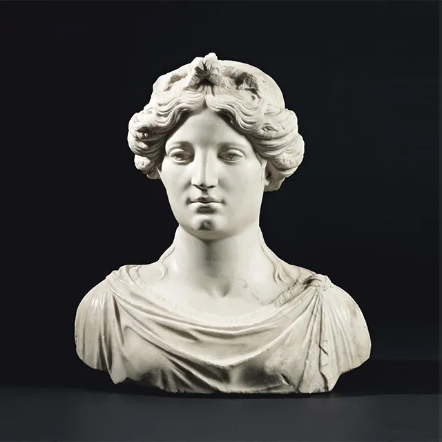 Marble Bust of Lady sculpted by Simone Bianco, a Renaissance portrait of noblewoman with braided hair and classical drapery