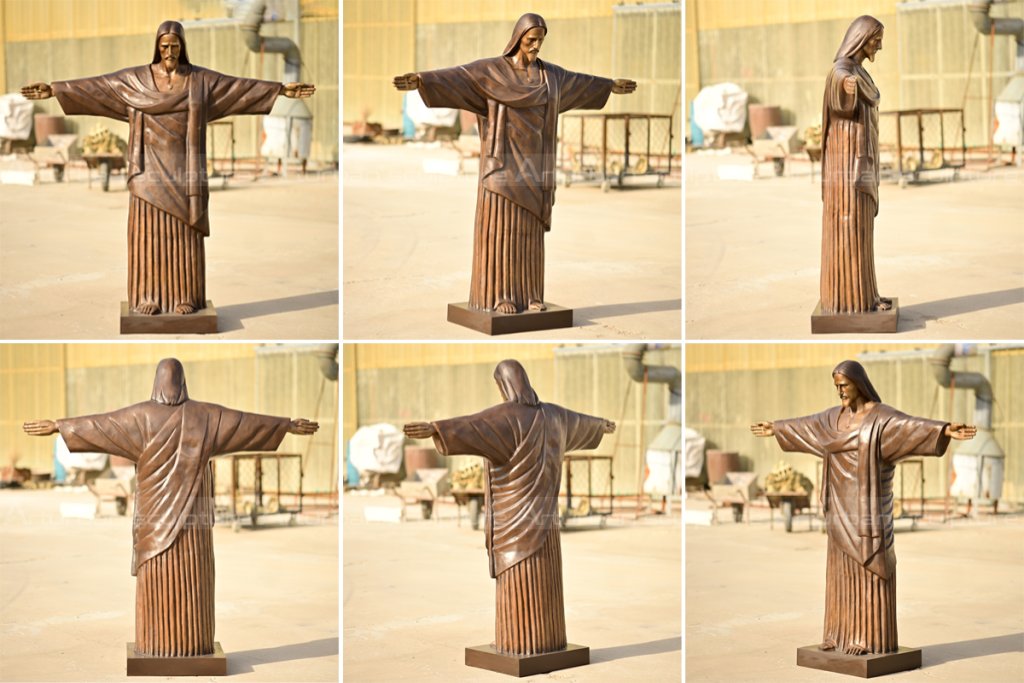 Multiple angles showing bronze Christ Our Redeemer Statue