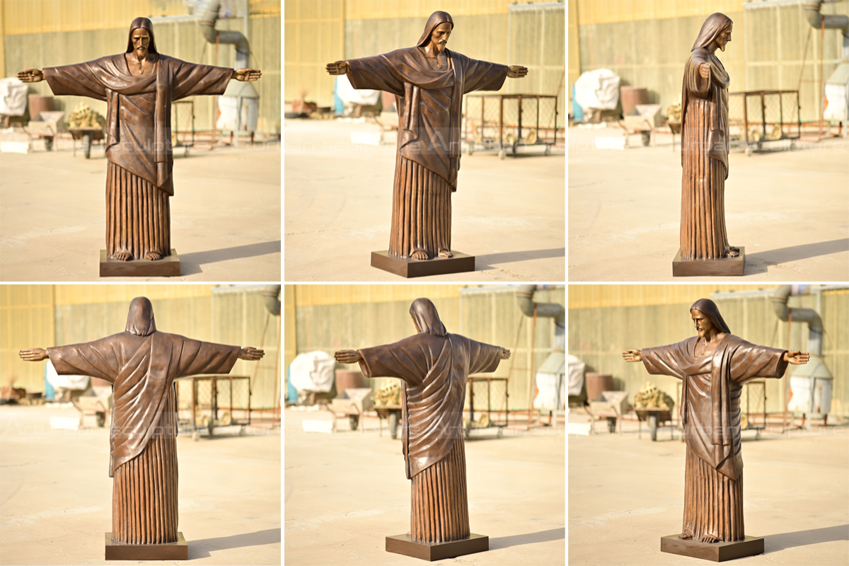 Multiple angles showing bronze Christ Our Redeemer Statue