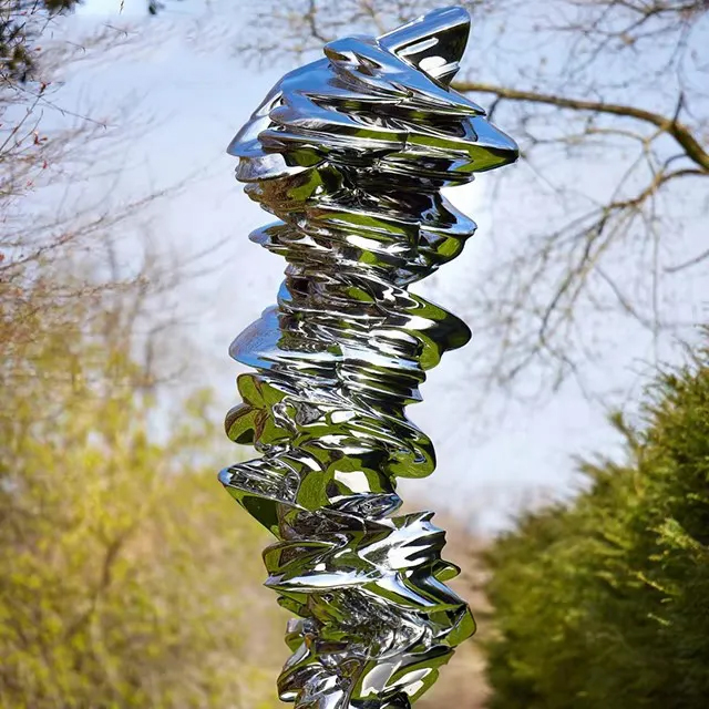 Outdoor Twisting Sculpture made of polished stainless steel